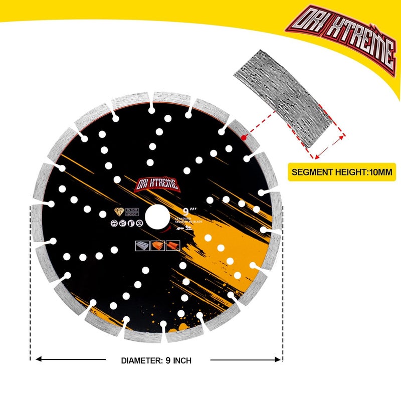 ORIXTREME 9 Inch Diamond Blade 3Pcs, Segmented General Purpose Blade Dry/Wet Cutting Concrete, Masonry, Brick, Block,7/8" Arbor - Image 2